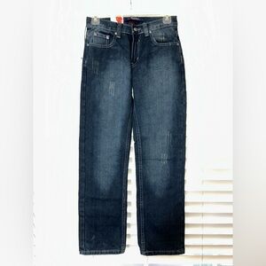 Boys Blue Faded Dark Wash Distressed Straight Leg Jeans Size 12 100% Cotton NWT